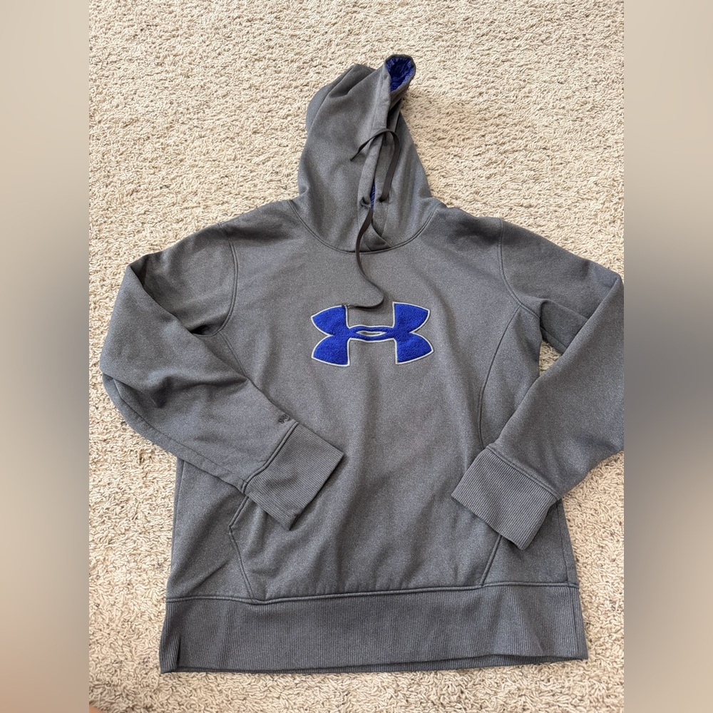 Under Armour Men's Charcoal Hoodie with Blue Logo